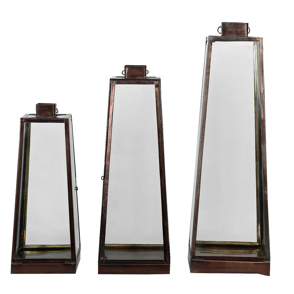 IBPLa Brushed bronze and Glass Hurricane Lamps set of three