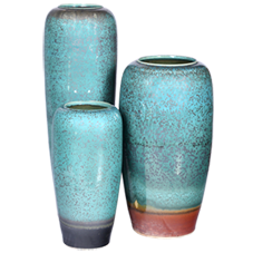 CU3BB1 - Chinese Ceramic Urns - Set of three teal Urns