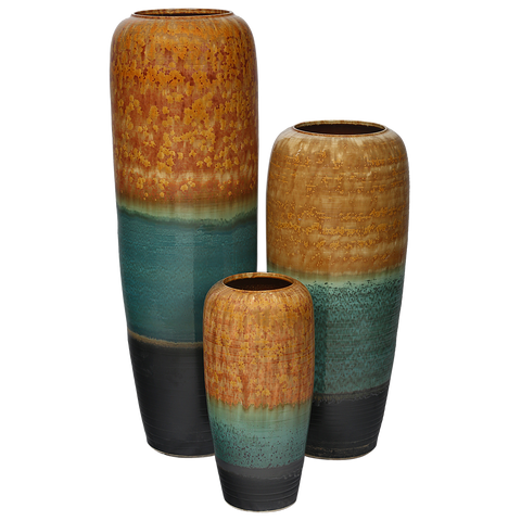 CU3BW2- Chinese Ceramic Urns - ochre, teal and black