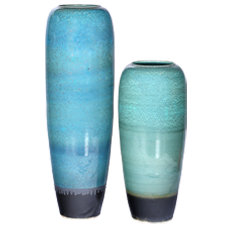 CU2B1 - Chinese  Ceramic Urns - set  of two teal planters