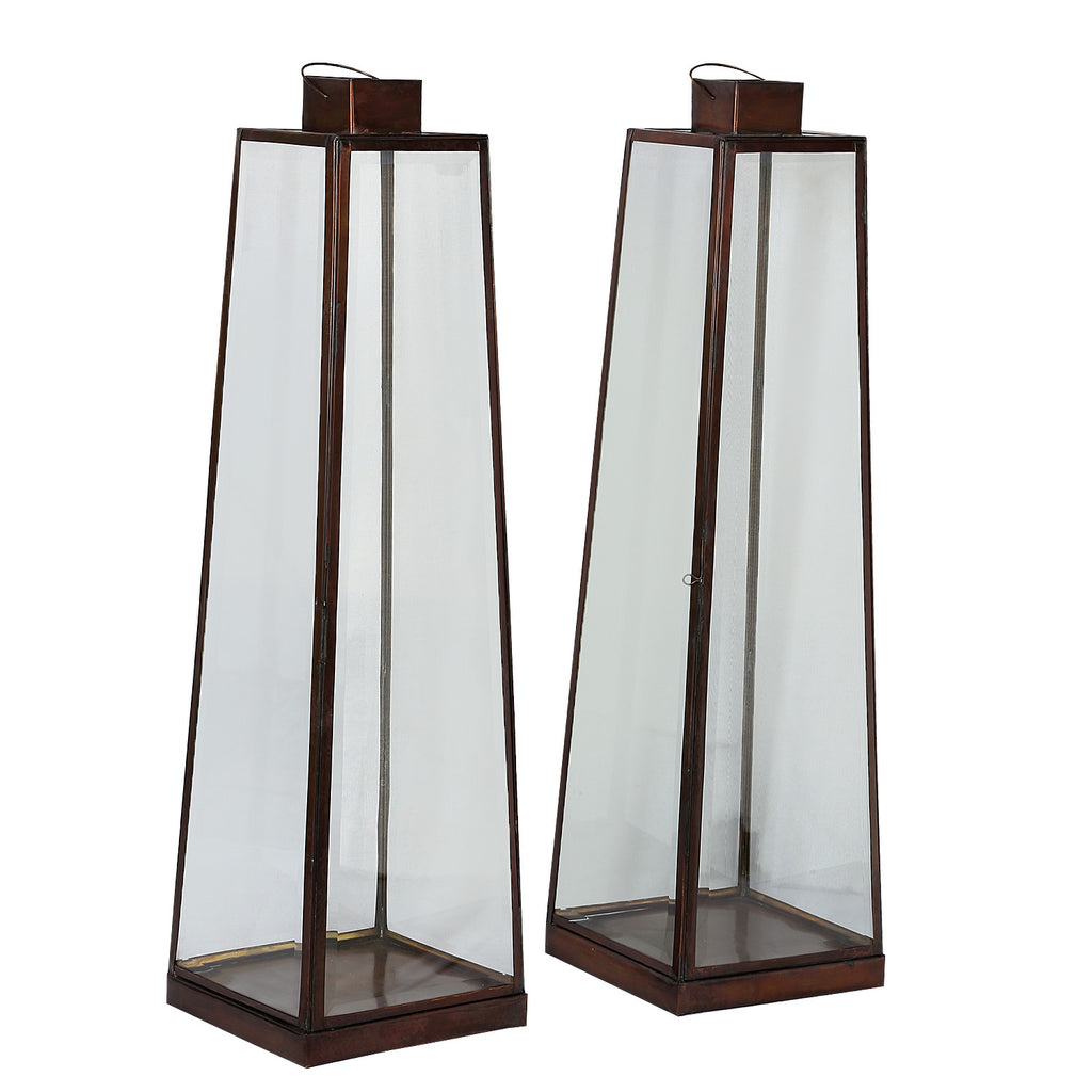 IBPLL  Brushed bronze and Glass Hurricane Lamps set of three